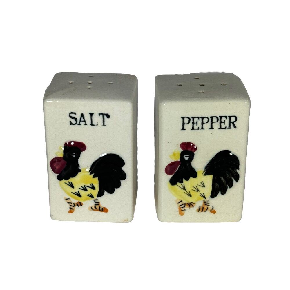 Vintage Japan Square Chicken Rooster Salt & Pepper Shakers